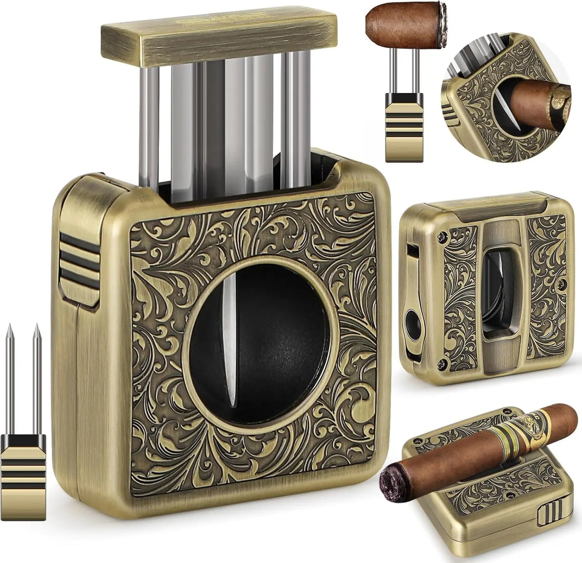 Cigar Cutter,4 in 1 Multifunction V Cut Cutter with Cigar Punch,Cigar Holder &amp; Twin Nubber,Suitable for Max 60 Ring Gauge Cigars