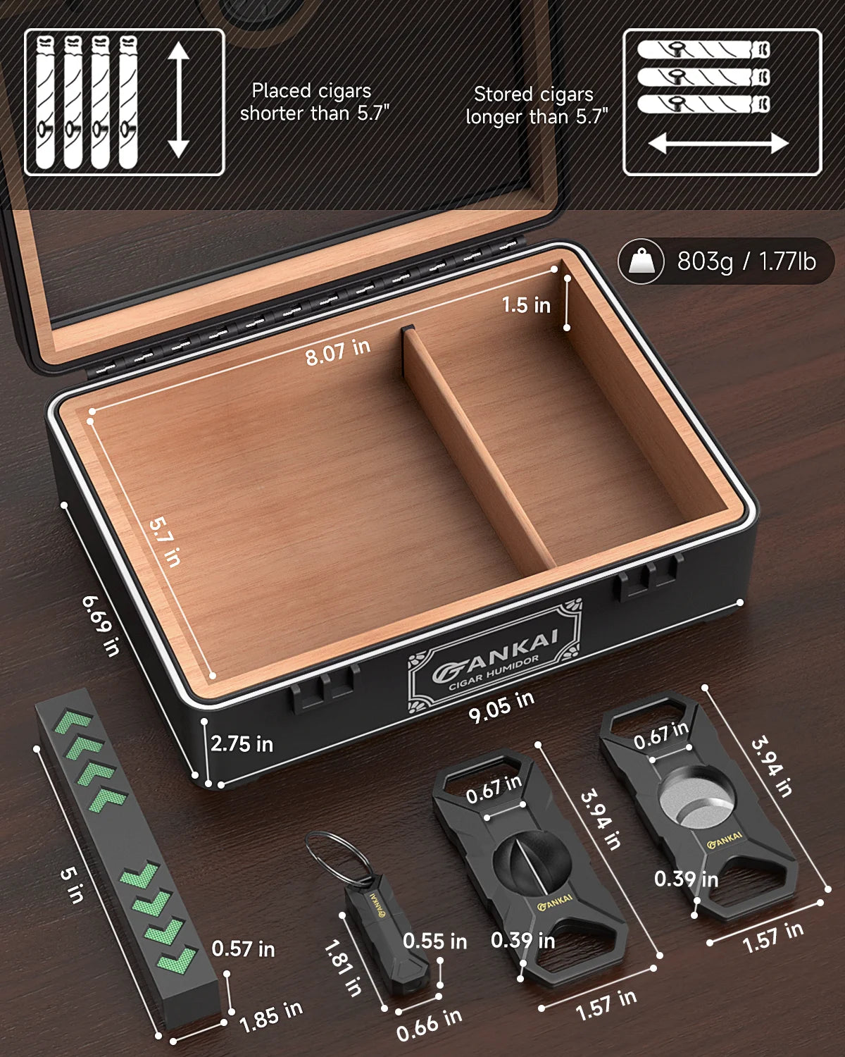 Cigar Humidor,Full Glass Top Cigar Box with Humidifier and Hygrometer,Crushproof Case,Cedar Wood Lining Storage for 20-25 Cigars