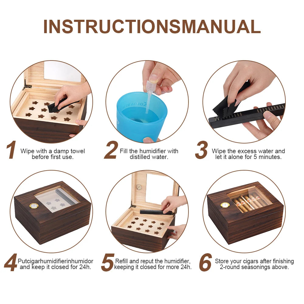 Cigar humidor replacement glass cedar humidifier with digital hygrometer Cedar tray and separator humidifier can hold 25-50 ciga