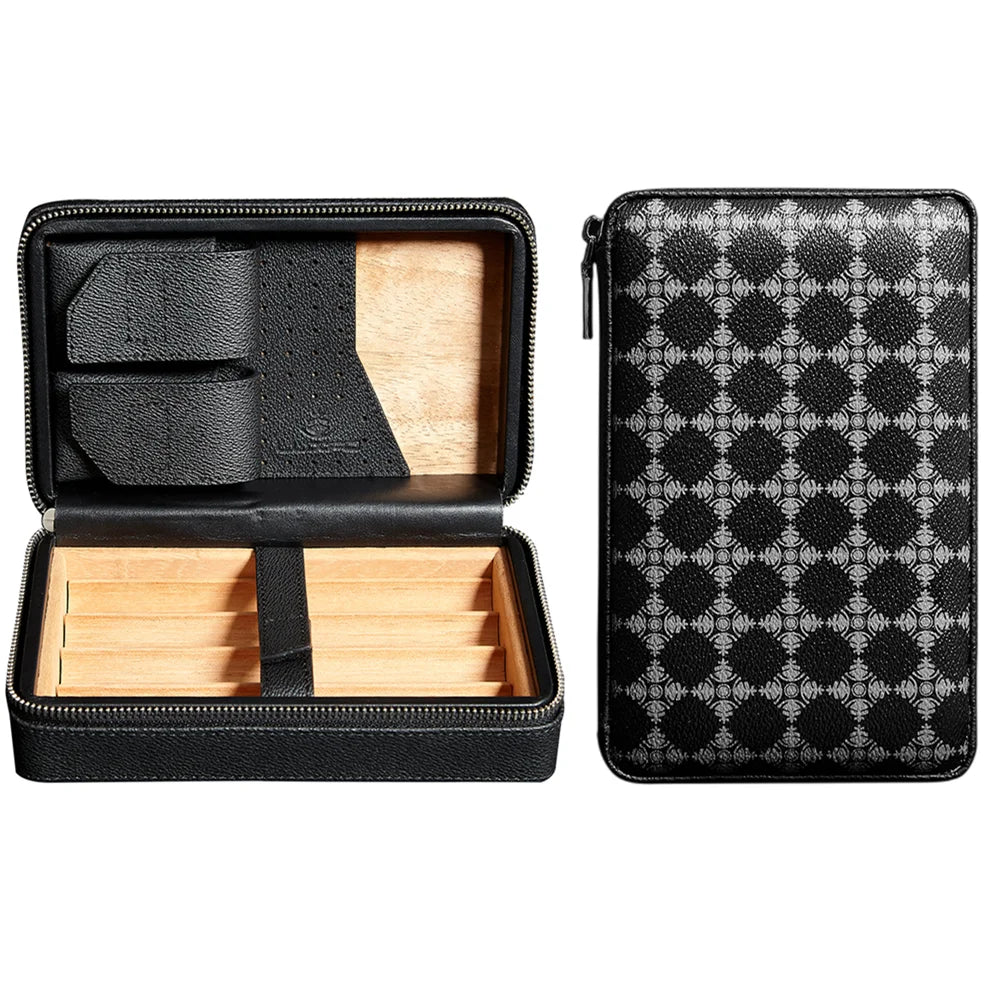 Portable Cedar Wood Cigar Humidor Box Travel Leather Cigar Case Storage 4 Cigars Box Humidor Humidifier for Sigar Holder Storage