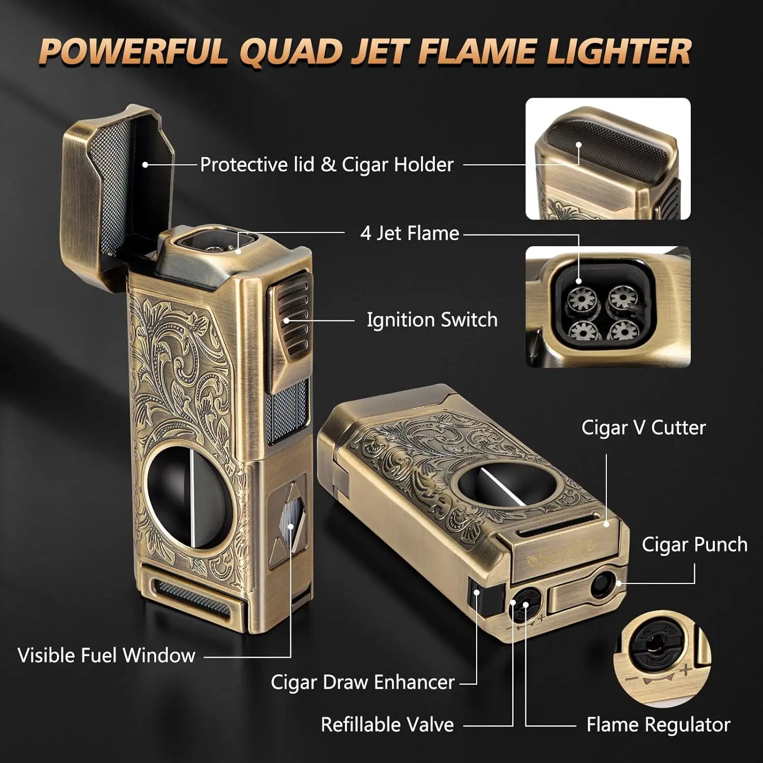 SCOTTE Cigar Lighter 4 Jet Flame