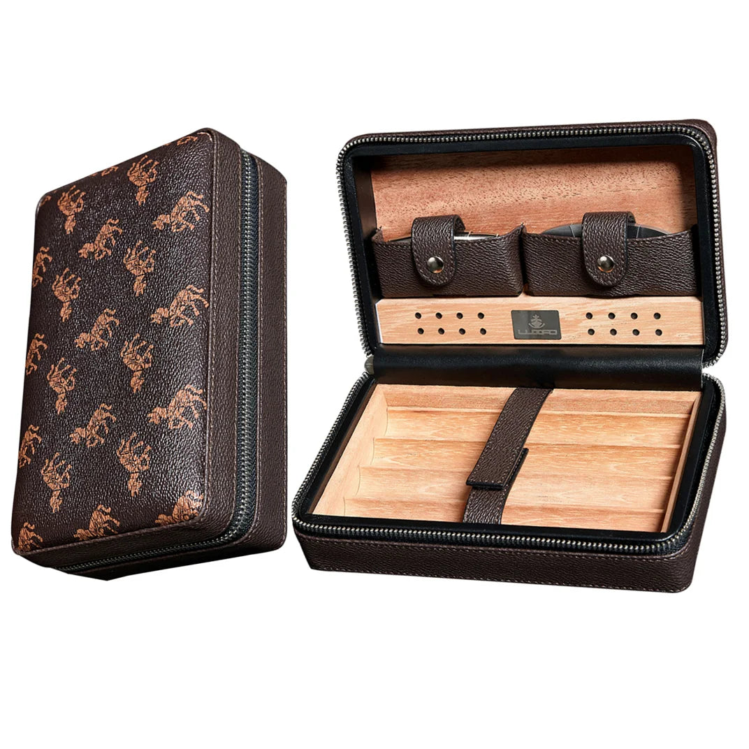 Portable Cedar Wood Cigar Humidor Box Travel Leather Cigar Case Storage 4 Cigars Box Humidor Humidifier for Sigar Holder Storage