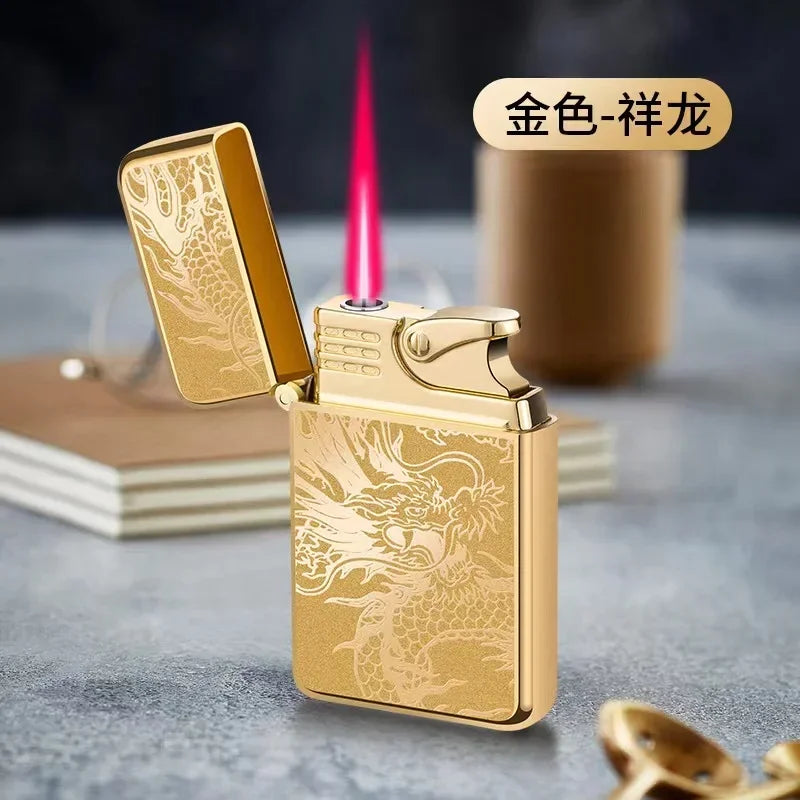 New Red Jet Flame Lighter Luminous Inflatable Butane Gas Windproof Lighters Strong Powerful Cigar Torch Lighters for Smoker Gift