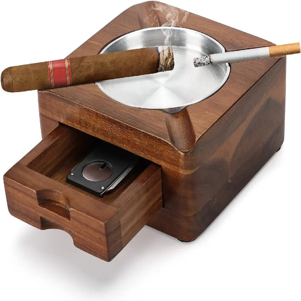 top grade wood ashtray box cigar holder whisky with drawer tobacco cigar cutter storage phone holder smoking accessories
