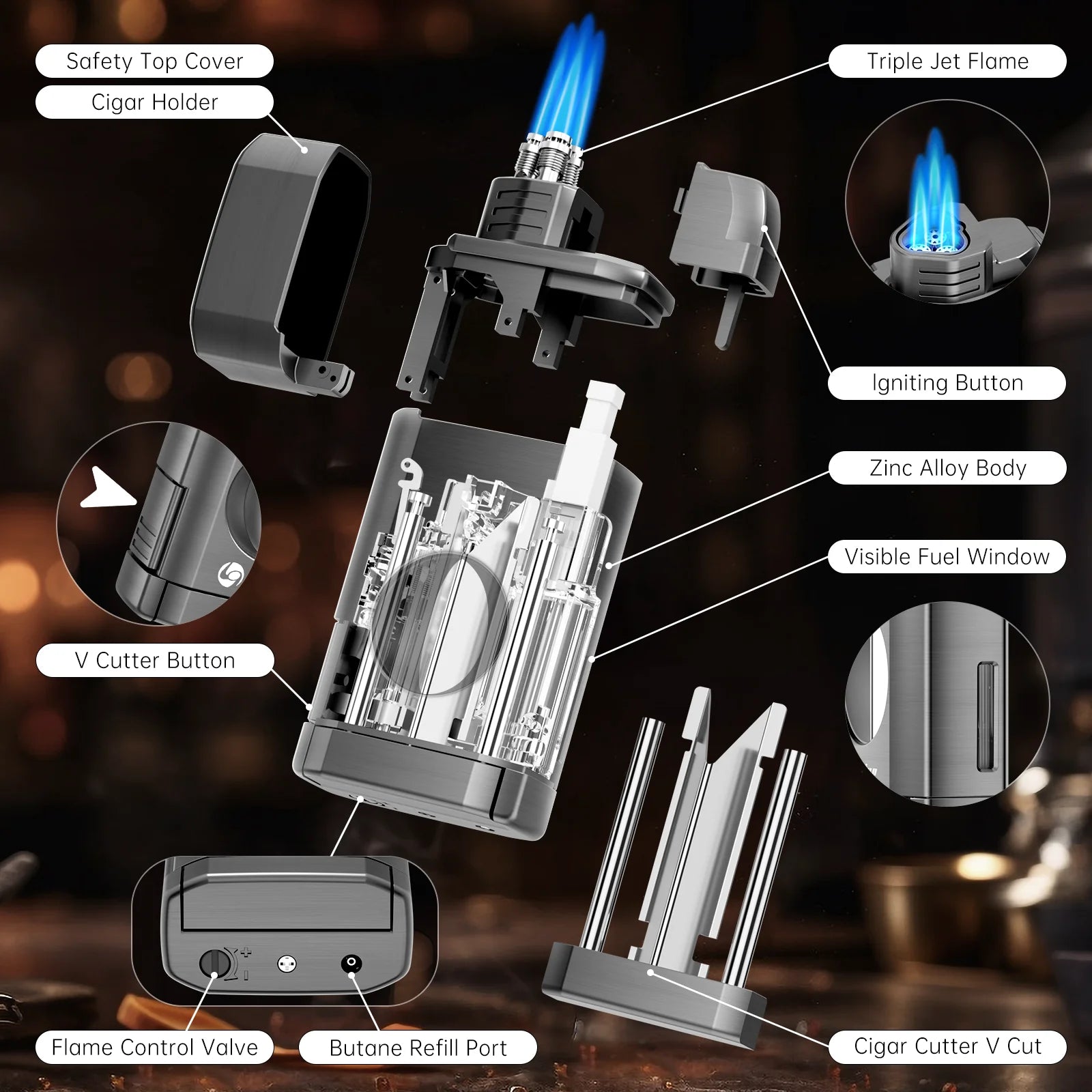 Multi-Function Torch Lighter with V Cut