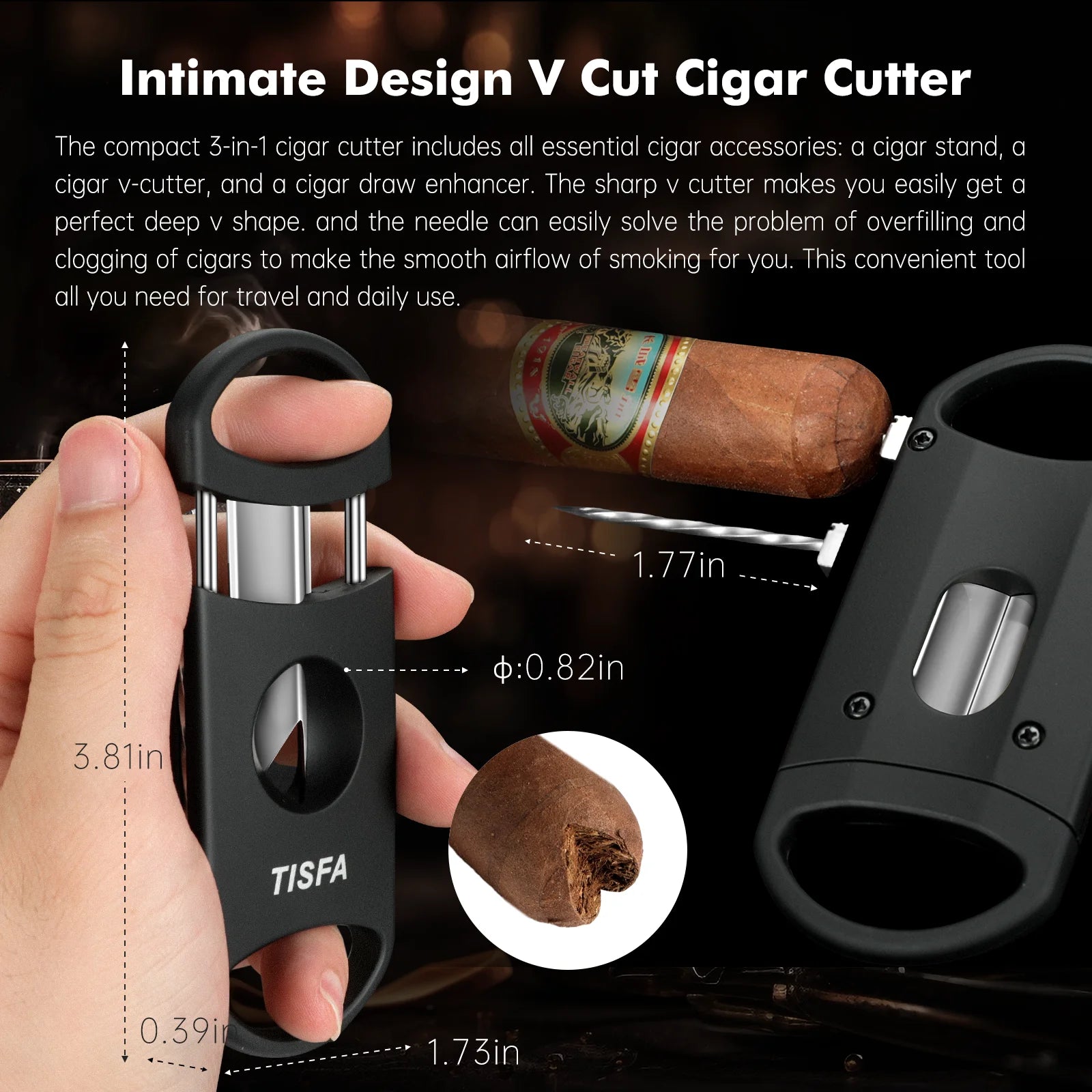 Cigar Ashtray Set, Cigar Punch, V Cutter, Cigar, Draw Enhancer, Cigar Holder, Straight Cutter with Cigar Stand