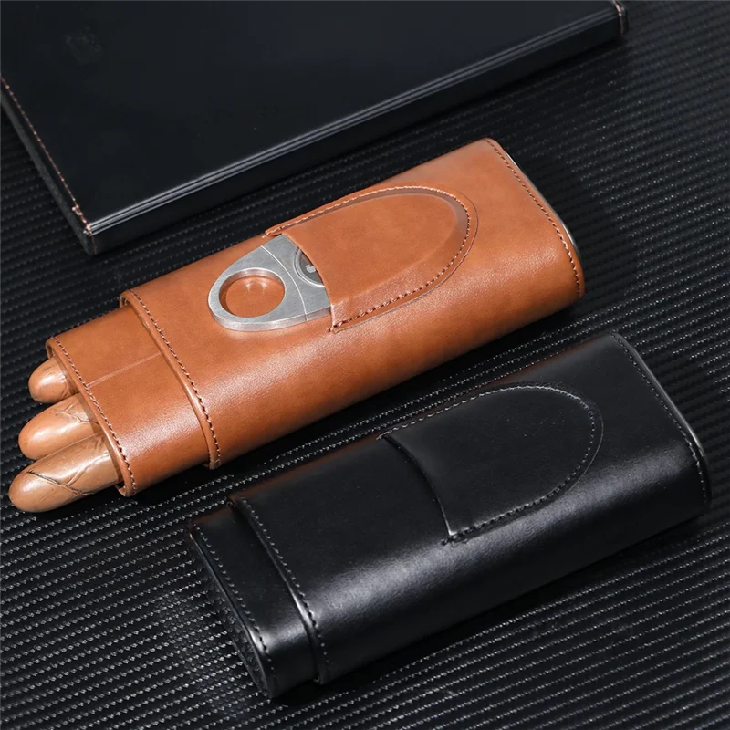 Cigar Case Three-Finger Portable Cigar Humidor PU Leather Case Box-AT64