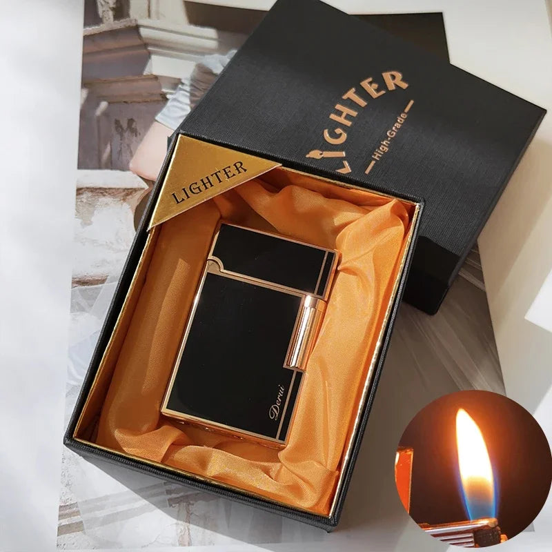 New Derui Windproof  Gas Inflated Lighter Jet PING Bright Sound Pipe Cigar Torch Lighter Compact Butane Flint Lighter Men Gift