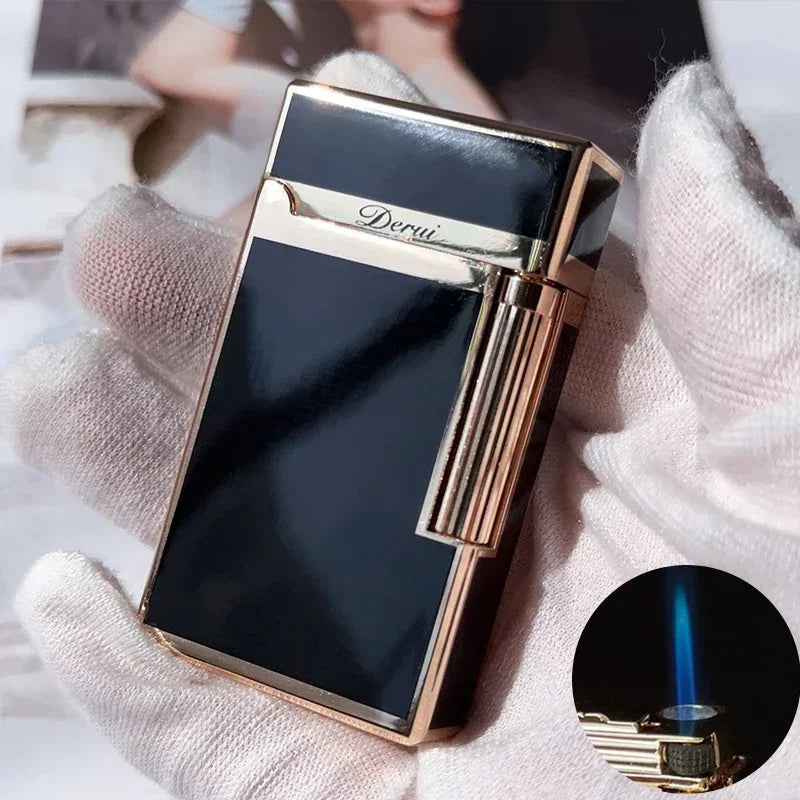 New Derui Windproof  Gas Inflated Lighter Jet PING Bright Sound Pipe Cigar Torch Lighter Compact Butane Flint Lighter Men Gift
