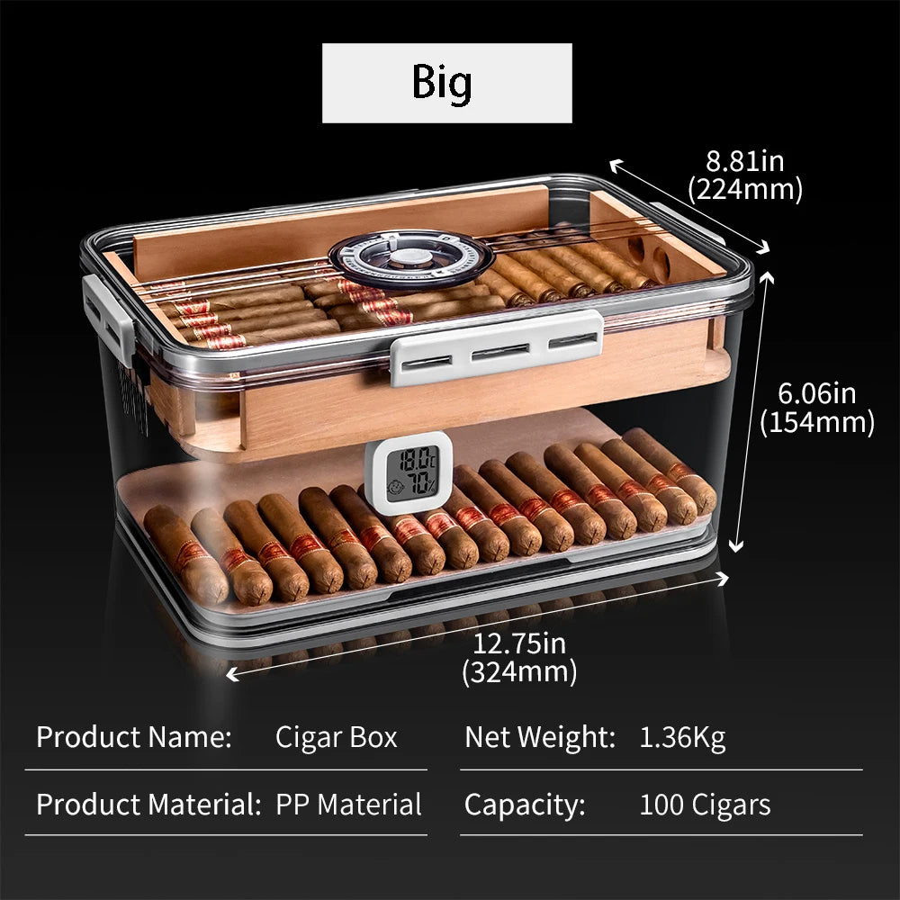 Cigar Companion Cedar Wood Shelf Clear Cigar Humidor with Hygrometer 100PCS PP Material Portable Multifunction Seal Up