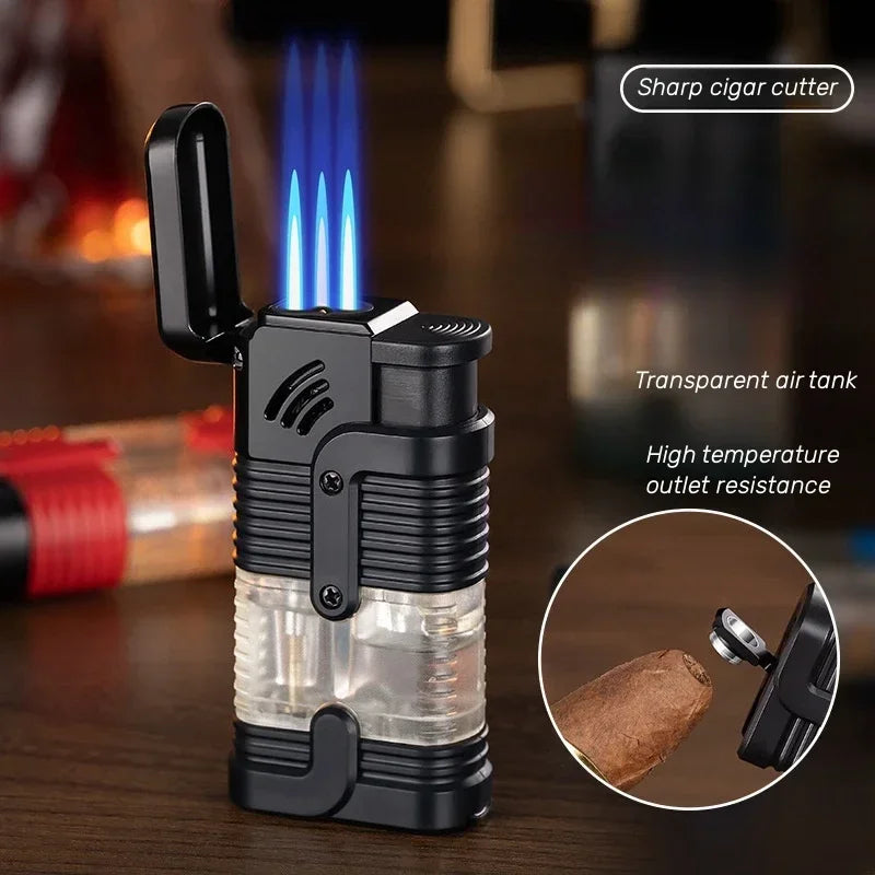 Three Flame Butane Lighter with Cigar Knife