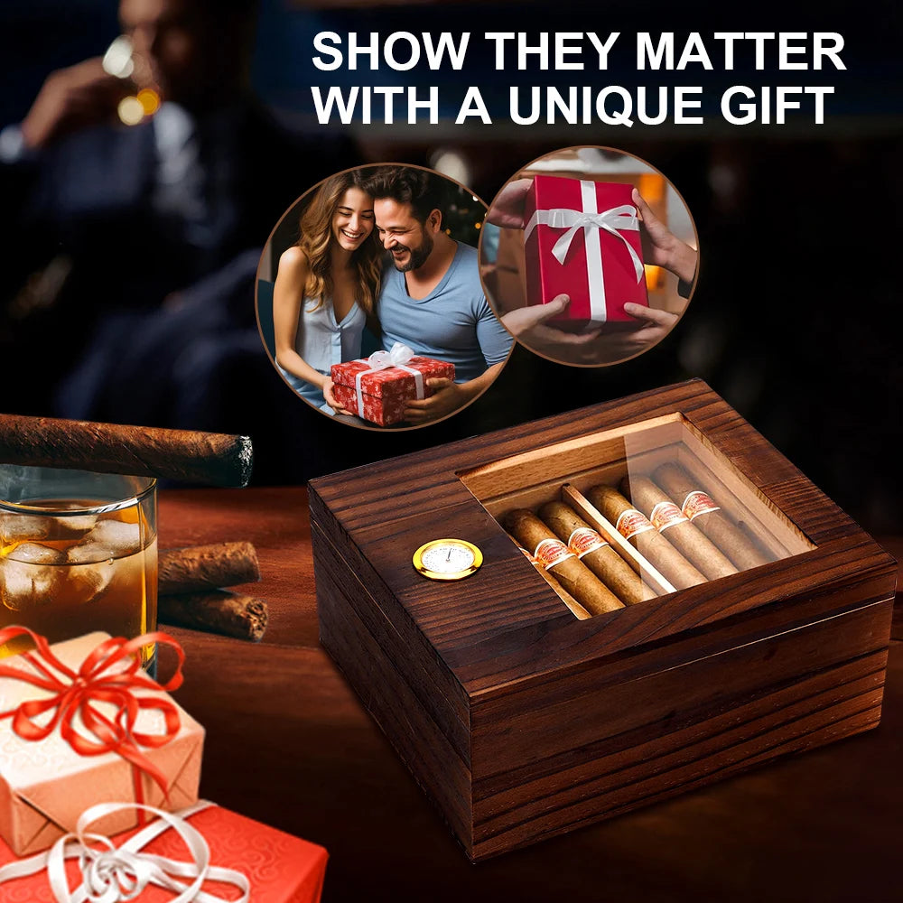 Cigar humidor replacement glass cedar humidifier with digital hygrometer Cedar tray and separator humidifier can hold 25-50 ciga