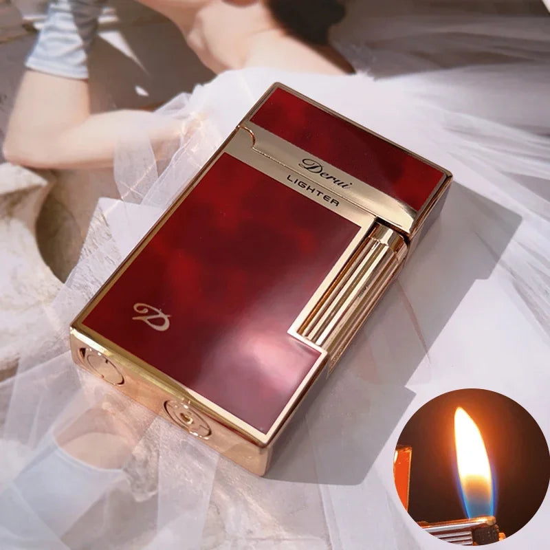 New Derui Windproof  Gas Inflated Lighter Jet PING Bright Sound Pipe Cigar Torch Lighter Compact Butane Flint Lighter Men Gift