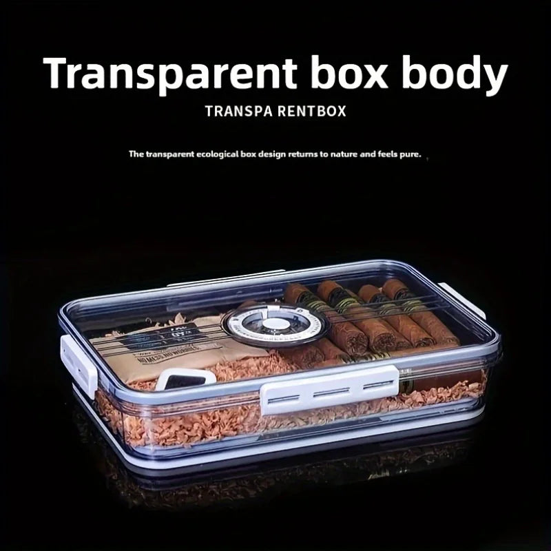 Cigar Humidor Transparent Sealed Moisture-Proof Moisturizing Cedar Wood Shelf Alcohol Nourishing Double-Layer Lock Portable Cigarette Box