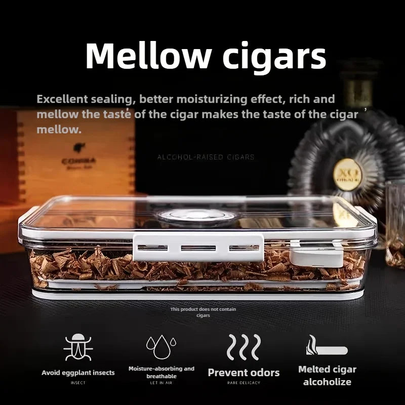 Cigar Humidor Transparent Sealed Moisture-Proof Moisturizing Cedar Wood Shelf Alcohol Nourishing Double-Layer Lock Portable Cigarette Box