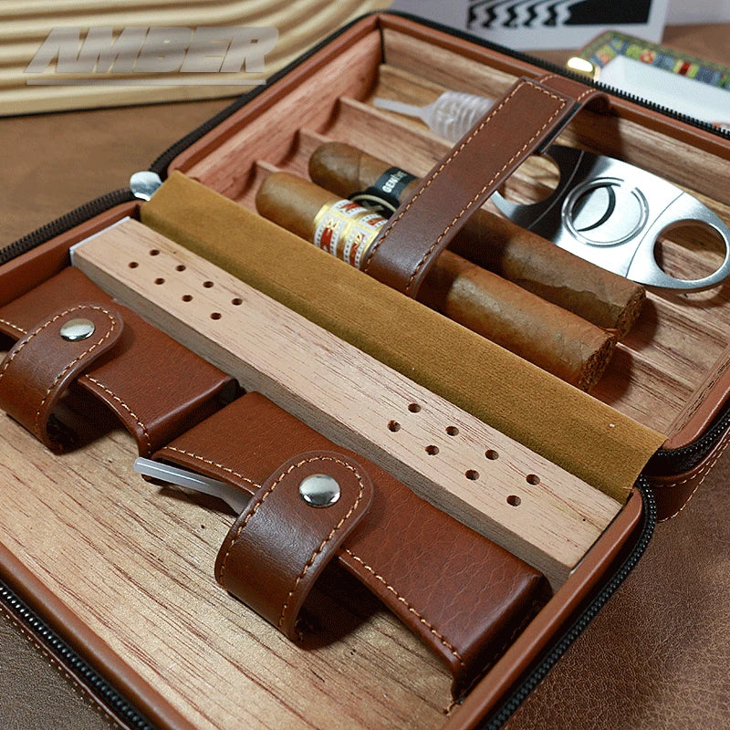 Cigar Case Cedar Wood Humidor Portable Travel Cigar Case Smoking Accessories with cutter