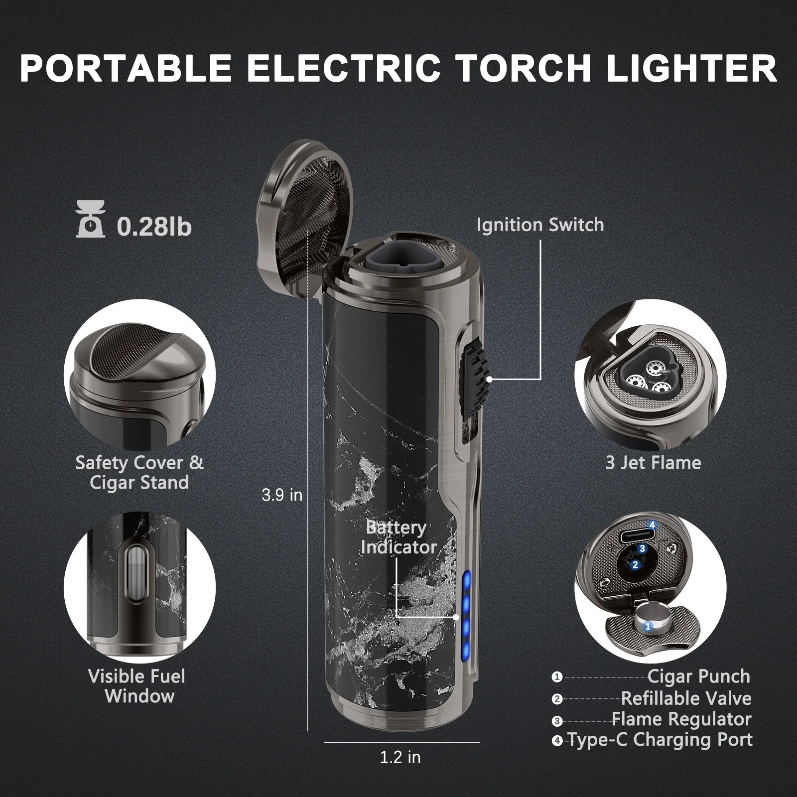 Electric Torch Lighter with Punch Holder