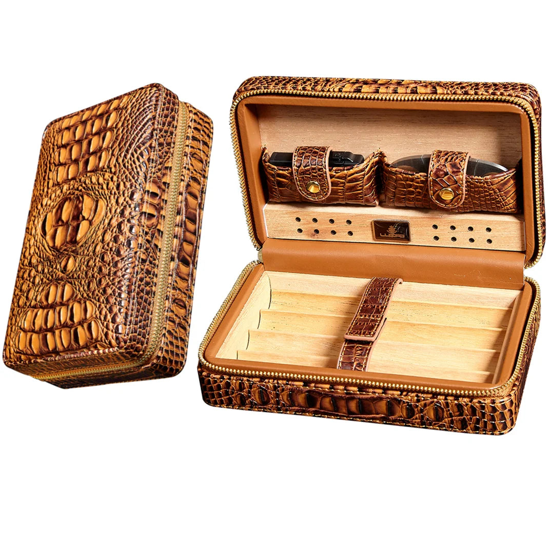 Portable Cedar Wood Cigar Humidor Box Travel Leather Cigar Case Storage 4 Cigars Box Humidor Humidifier for Sigar Holder Storage
