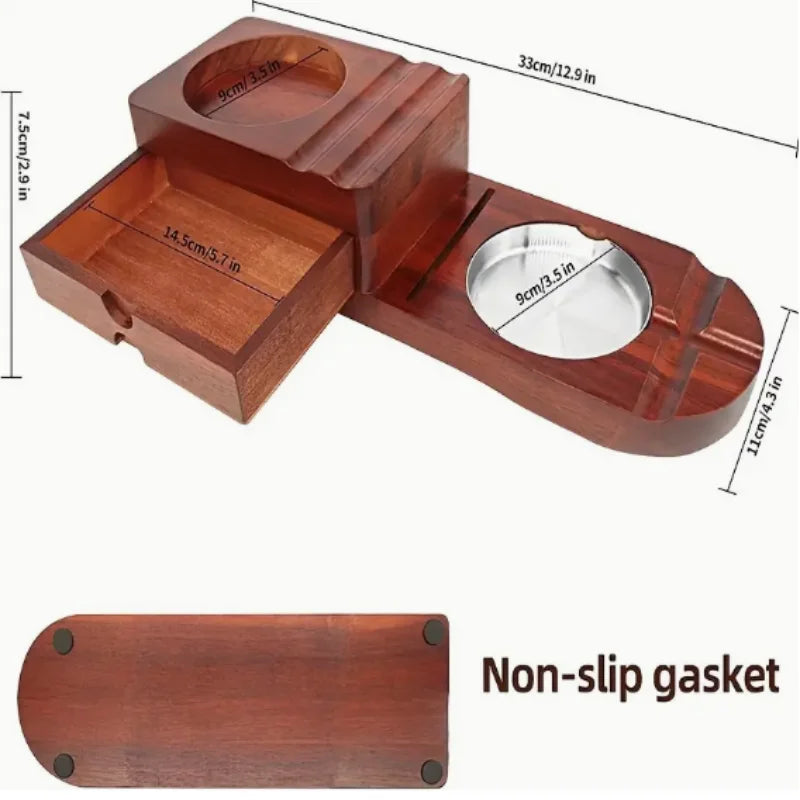 Whiskey Glass Tray Wooden Ashtray Set