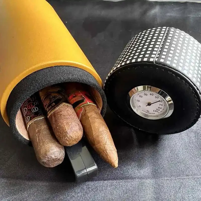 Leather Travel Humidor Cigar Box Cedar Wood Portable Cigar Case Humidifier Hygrometer Box Cigar Accessories Fit 5 Cigars 17