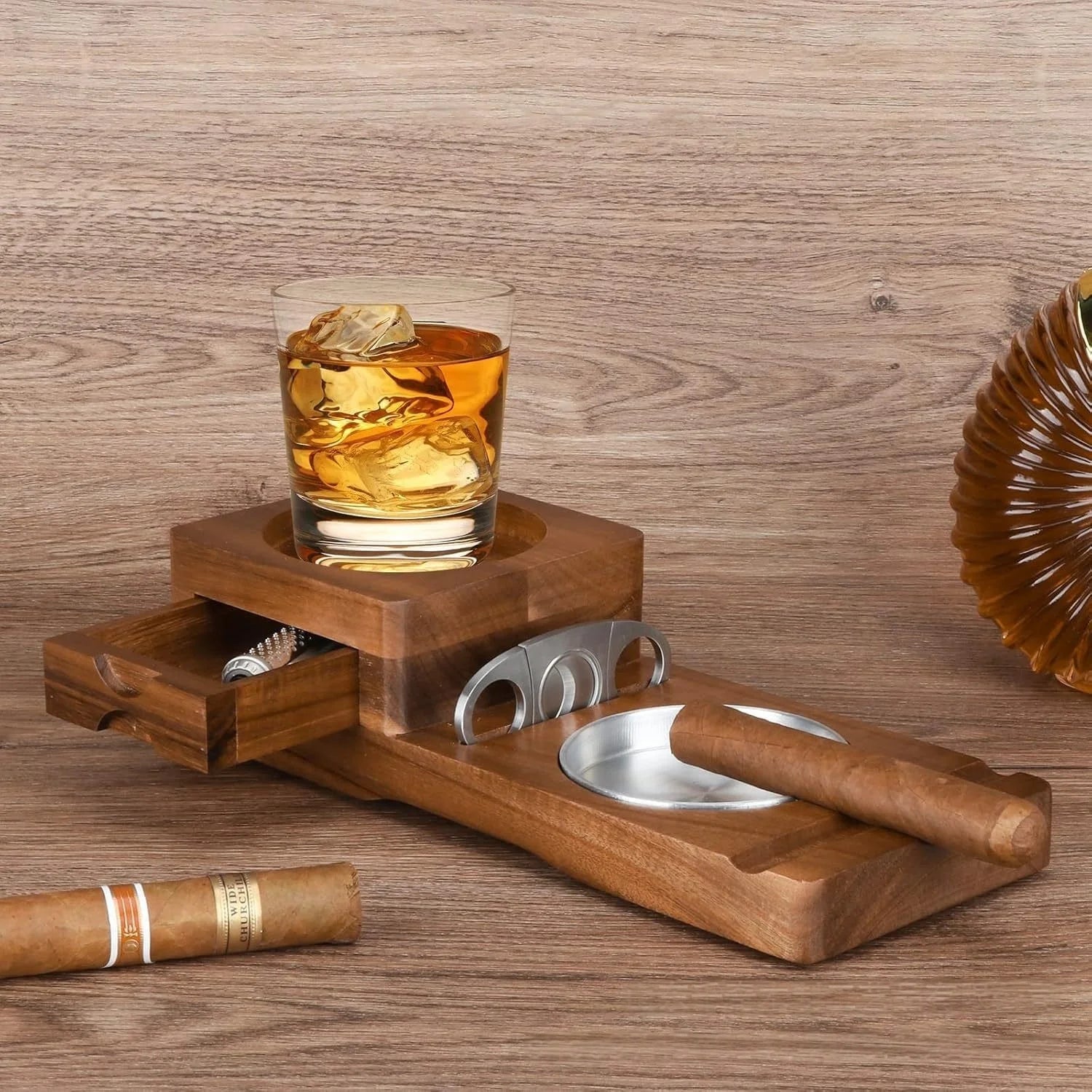 Wooden Ashtray with Drawer