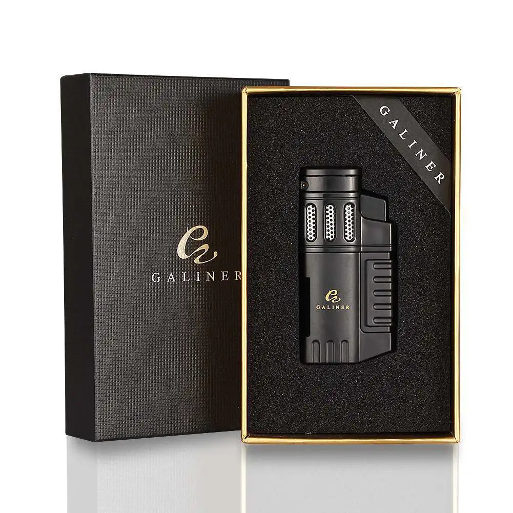Galiner Cigar Torch Lighter Windproof Plastic Lighting Cigar Tool 4 Jet Flame Butane Gas Cigar Lighter W/ Punch Cutter