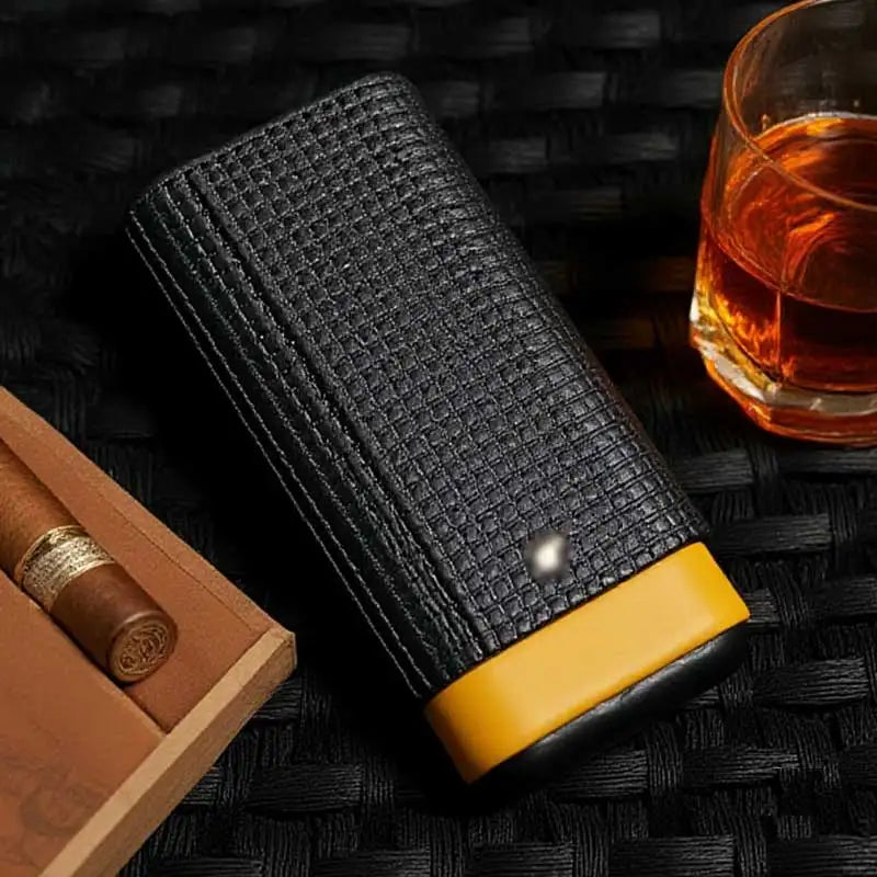 Cigar Case 3-cigars tubes Leather Travel Portable Humidor with Cedar Wood Lined High-end cigarette case for Men 91