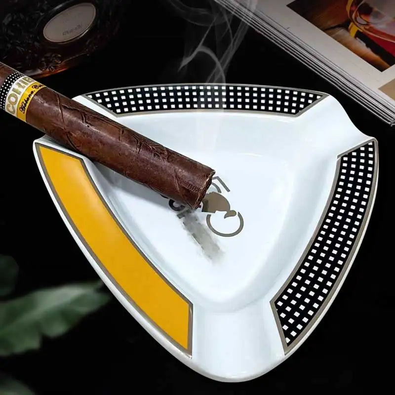 Portable Triangle Creative Cigar Ceramic Ashtray - 3 Wide Mouth Slots for a Perfect Smoke for Patio/Outside/Indoor Ashtray 917