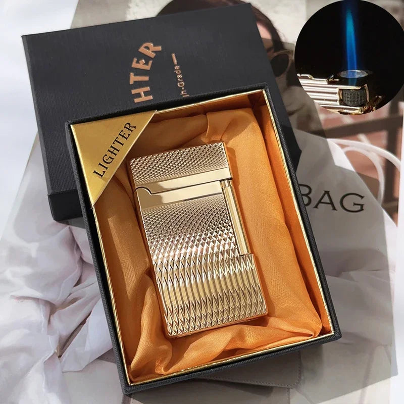 New Derui Windproof  Gas Inflated Lighter Jet PING Bright Sound Pipe Cigar Torch Lighter Compact Butane Flint Lighter Men Gift