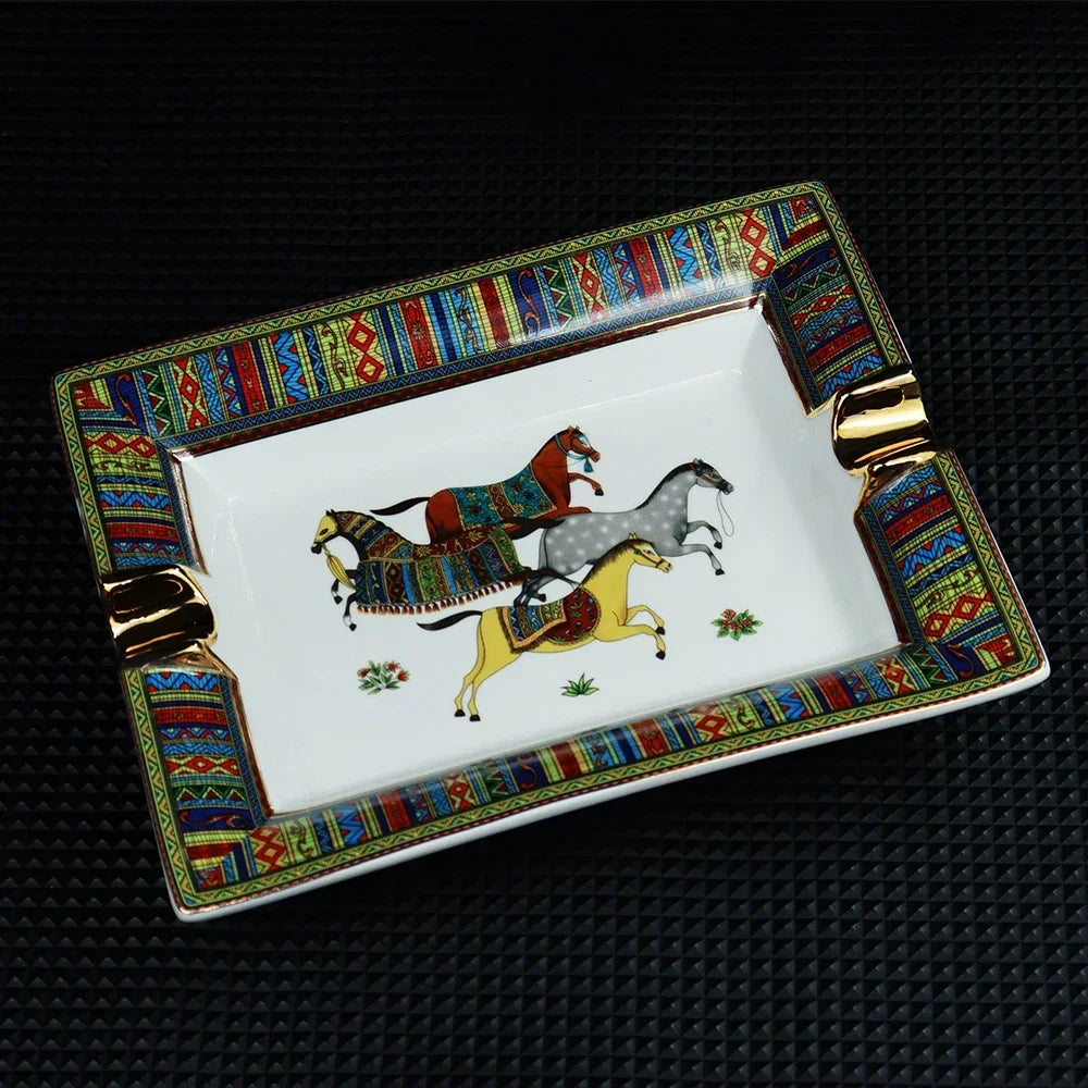 Retro Pattern Ceramic Ashtray