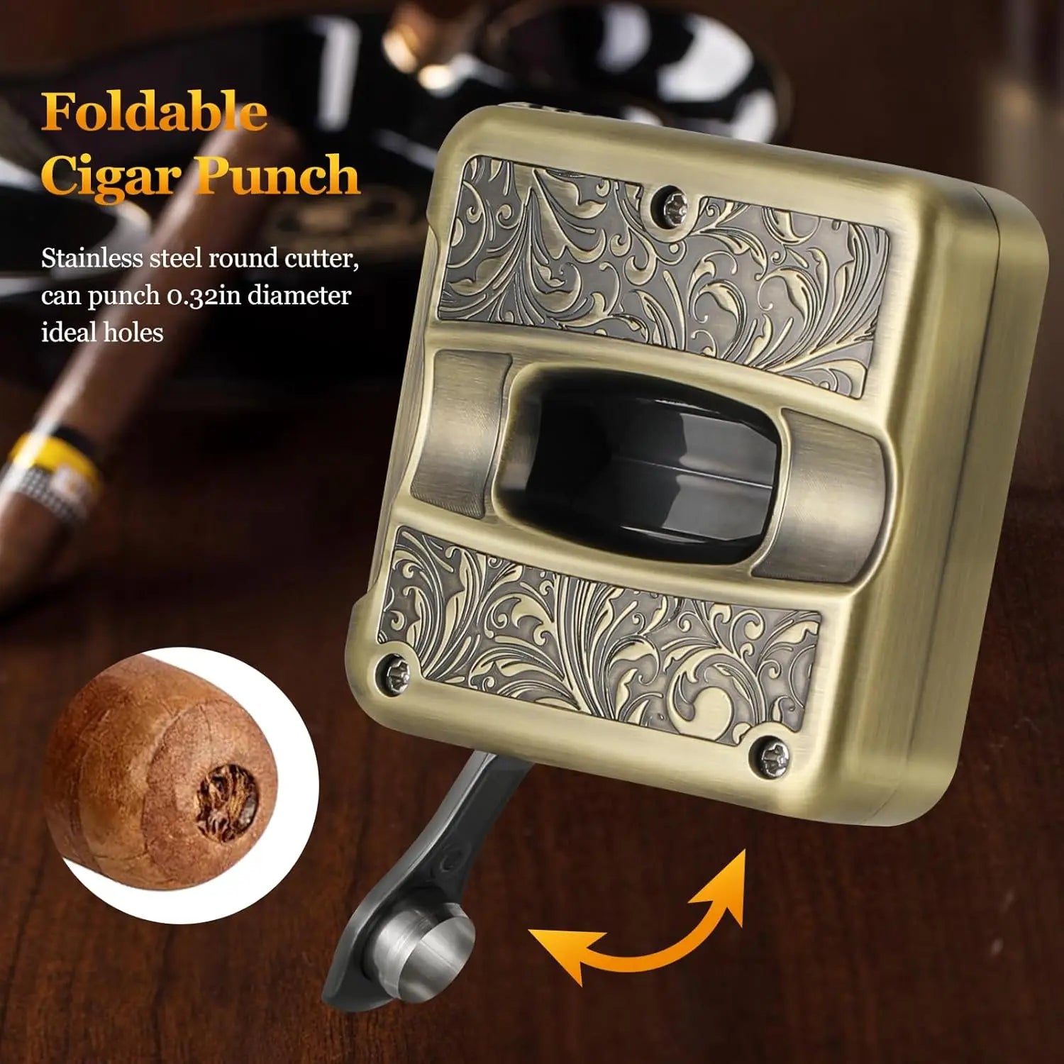 Cigar Cutter,4 in 1 Multifunction V Cut Cutter with Cigar Punch,Cigar Holder & Twin Nubber,Suitable for Max 60 Ring Gauge Cigars