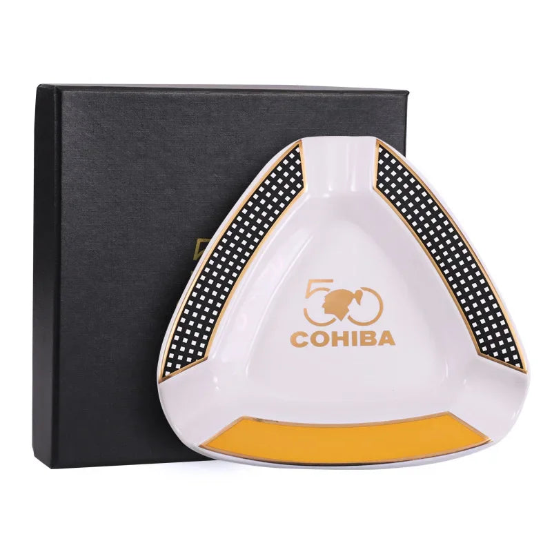 1pc High Quality Cigar Gadgets Home Cigar Ashtray Portable Ceramic 3 Groove Cigars Ash Tray Tobacco Cigarette Ashtrays Holder