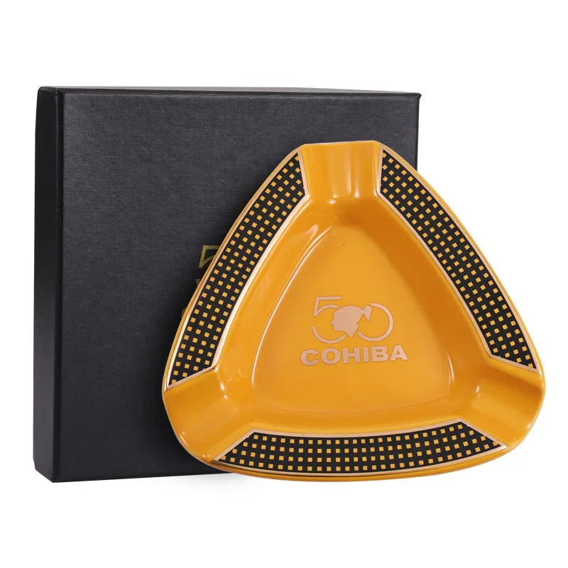 1pc High Quality Cigar Gadgets Home Cigar Ashtray Portable Ceramic 3 Groove Cigars Ash Tray Tobacco Cigarette Ashtrays Holder