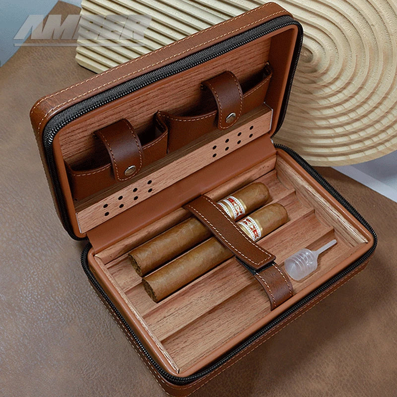 Cigar Case Cedar Wood Humidor Portable Travel Cigar Case Smoking Accessories with cutter