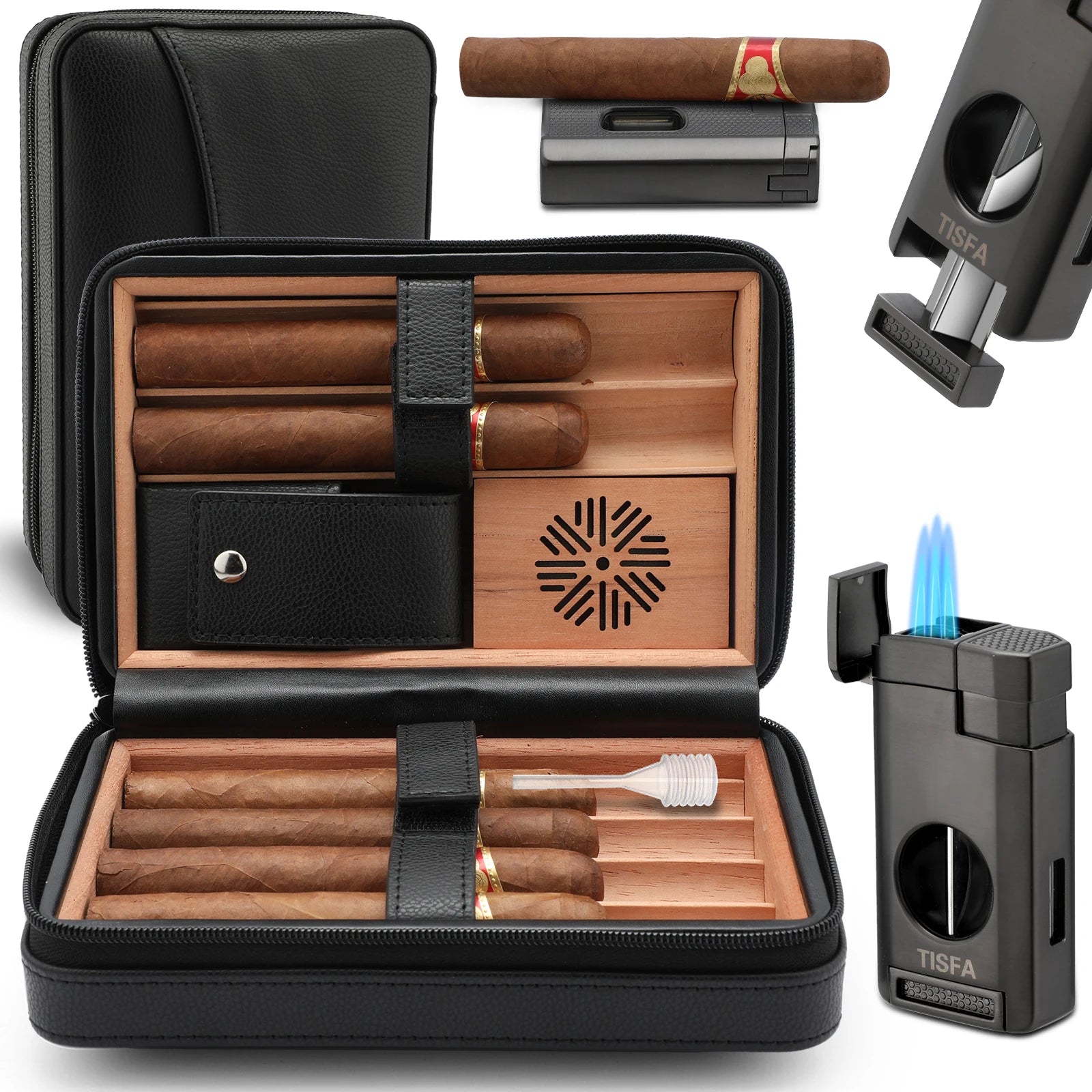 Cedar Wood Cigar Humidor with Lighter Set