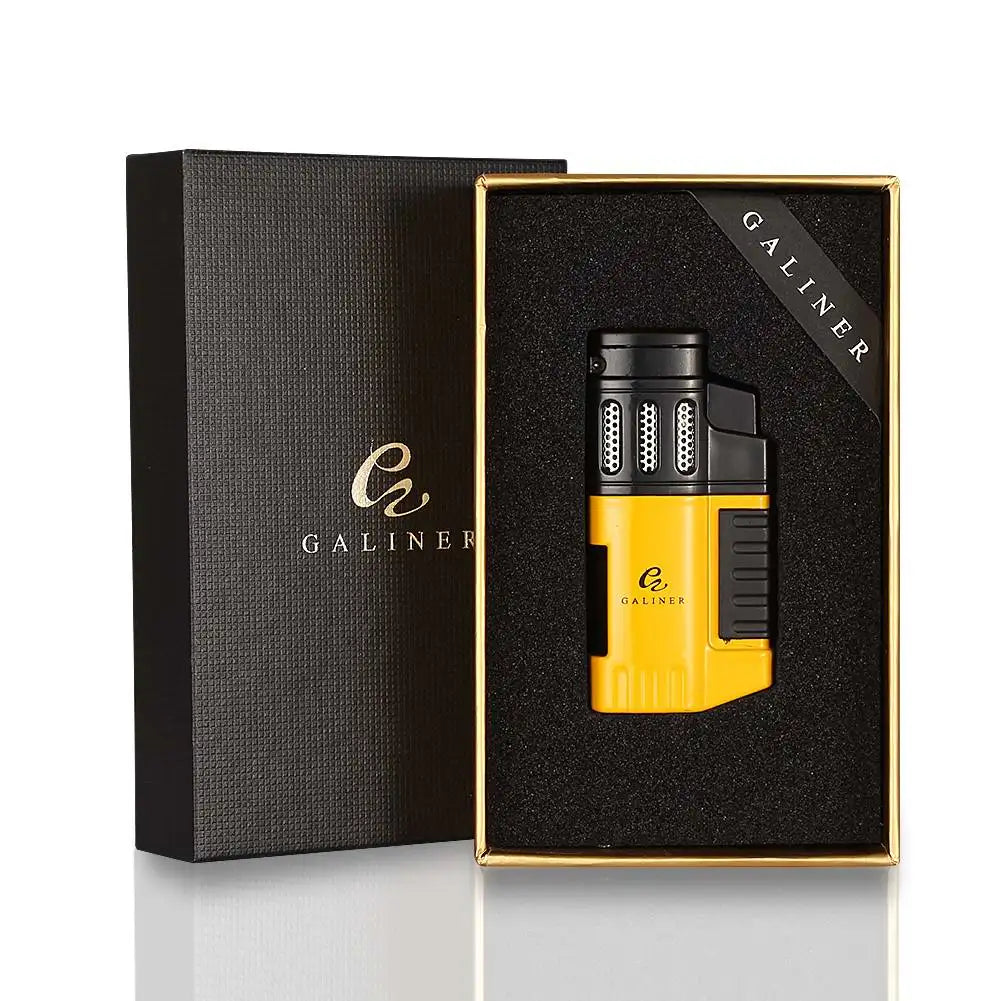 Galiner Cigar Torch Lighter Windproof Plastic Lighting Cigar Tool 4 Jet Flame Butane Gas Cigar Lighter W/ Punch Cutter