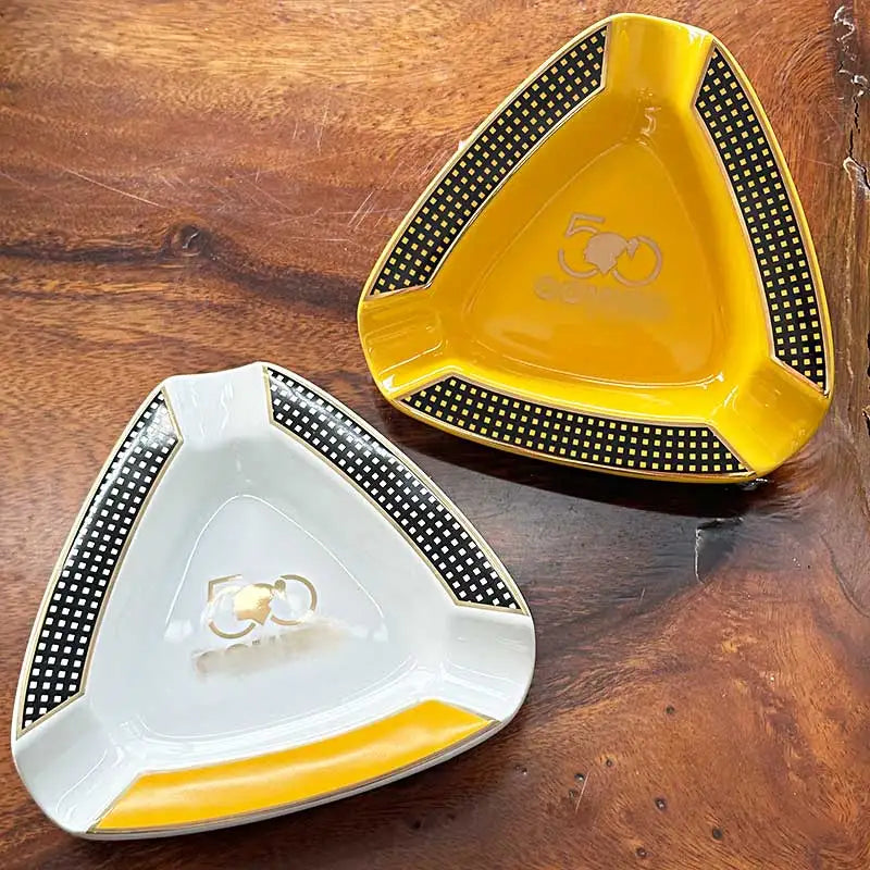 Portable Triangle Creative Cigar Ceramic Ashtray - 3 Wide Mouth Slots for a Perfect Smoke for Patio/Outside/Indoor Ashtray 917