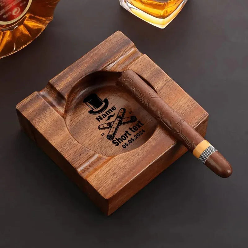Personalized Cigar Tray Ashtray Vintage Solid Wood Ashtray Cigarette Accessories Great Gift for Men Wooden Cigar Ashtray