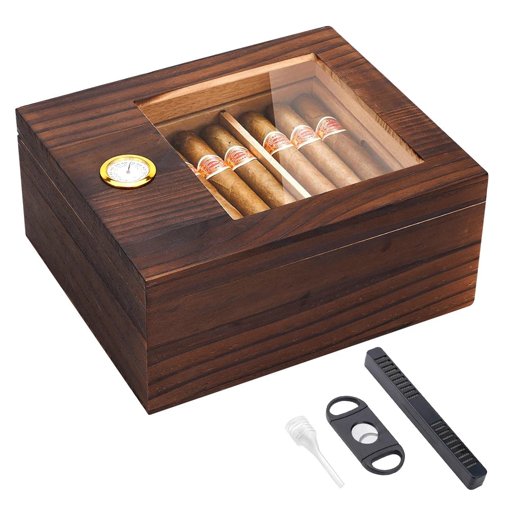 Cigar humidor replacement glass cedar humidifier with digital hygrometer Cedar tray and separator humidifier can hold 25-50 ciga