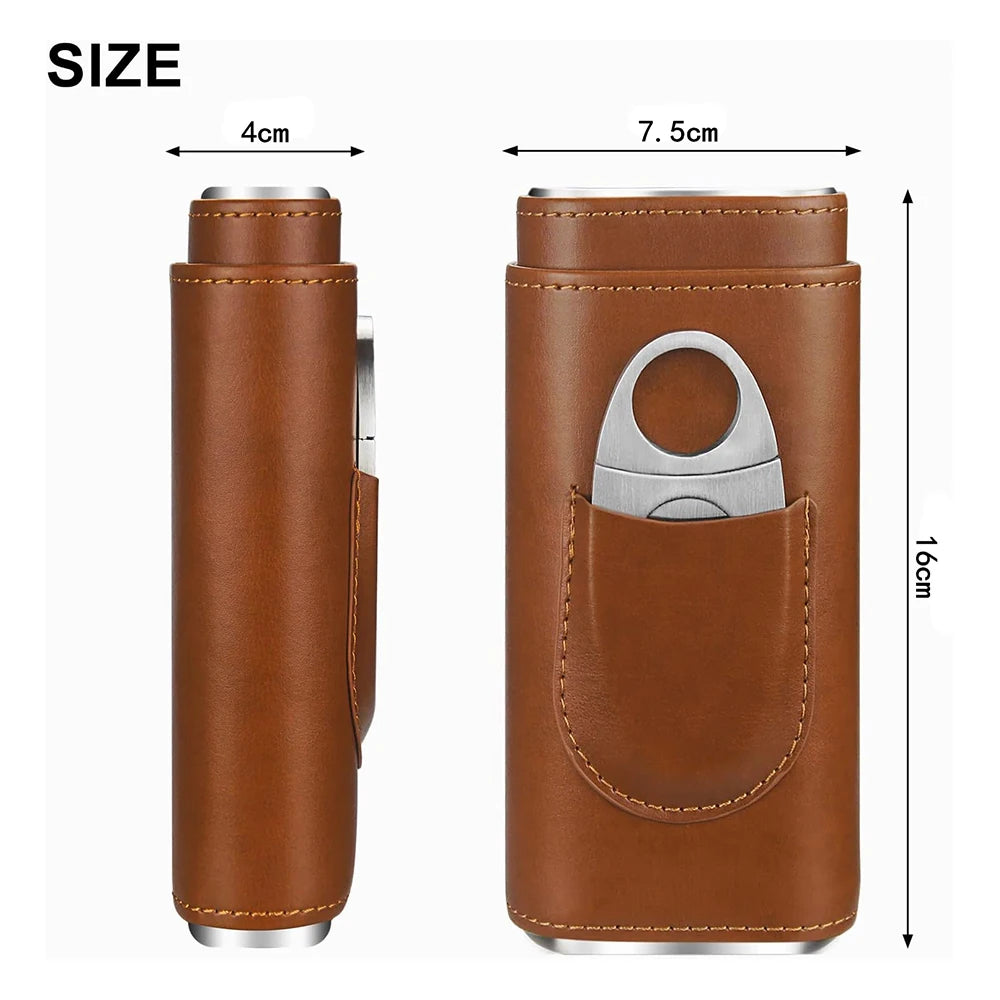 Cigar Case Travel Humidor Kit Leather Cigar Case Cedar Wood Lining Travel Humidors for Cigars With Stainless Steel Cigar Cutter