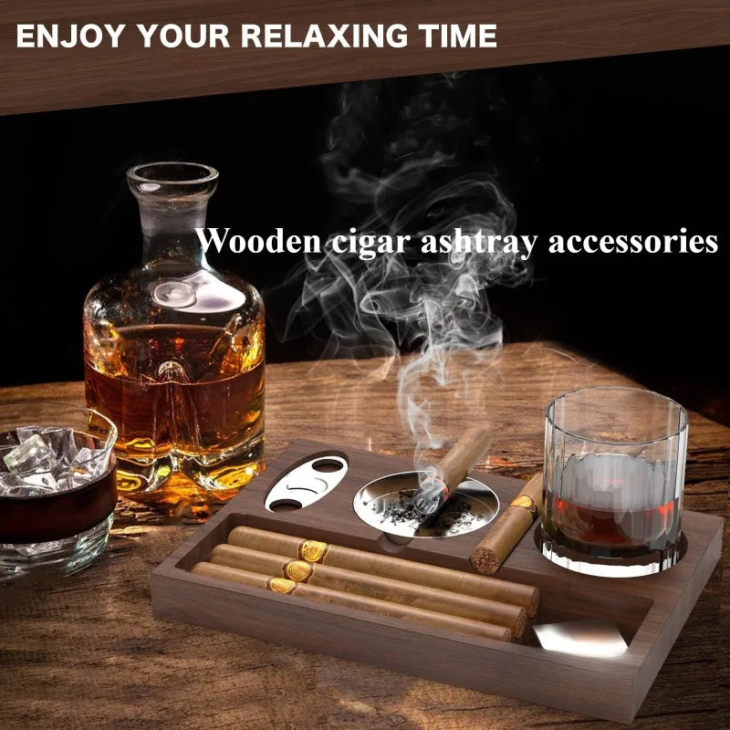 Household Wooden Cigar Ashtray Indoor Outdoor Cigar Storage Placement Accessory Stand Home Office Ornaments Hubby Gift Ideas