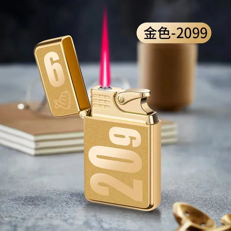 New Red Jet Flame Lighter Luminous Inflatable Butane Gas Windproof Lighters Strong Powerful Cigar Torch Lighters for Smoker Gift