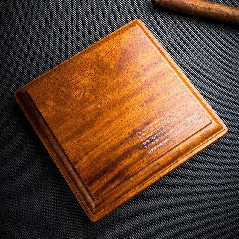 LUBINSKI Cigar Ashtray Wood 4 Slot Cigar Trays Pure Copper Electroplated Engraved Merbau Living Room Cigar Ashtray CA-053