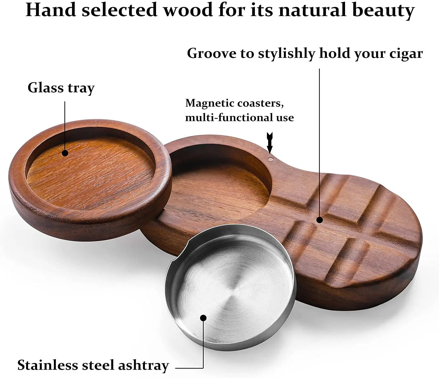 Wooden Cigar Ashtray with Lid Windproof Whiskey Ashtray Cigar Smoking Accessories Gift for Men