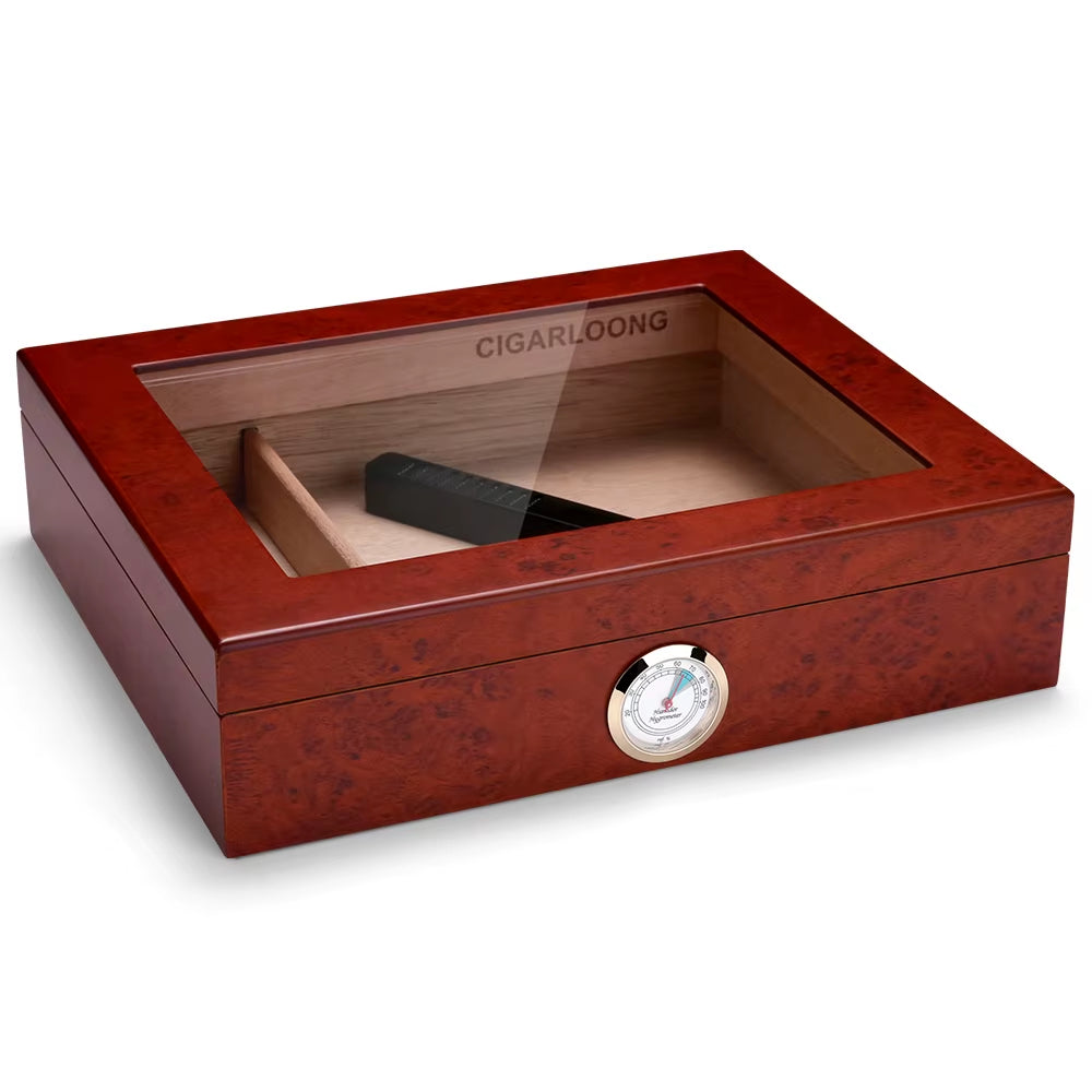 Spanish Cedar Wood Cigar Humidor with Hygrometer Humidifier High Transparent Skylight Cigar Humidor Portable Travel Cigar Case