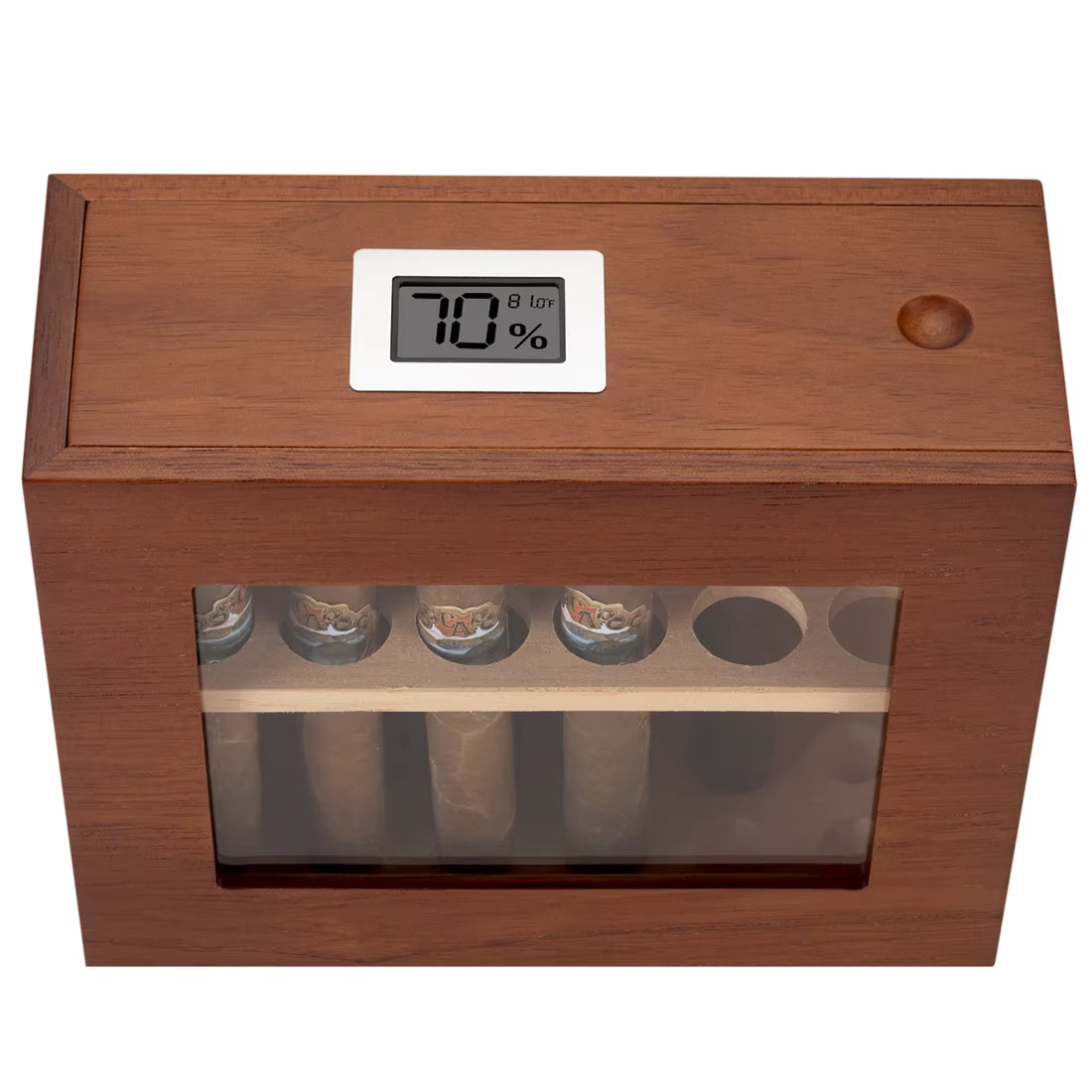 Cigar Humidor W/ Hygrometer Humidifier Portable Glass Window Box Cedar Wood Handcrafted Case Fit 12-25 Cigars Storage Cabinet