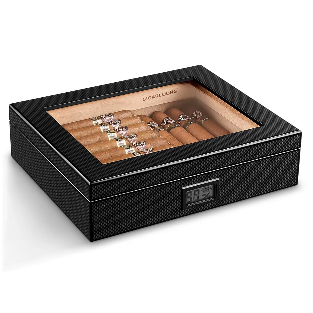 Spanish Cedar Wood Cigar Humidor with Hygrometer Humidifier High Transparent Skylight Cigar Humidor Portable Travel Cigar Case