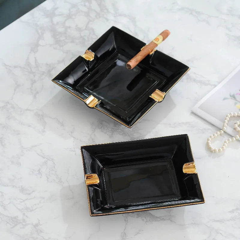 Europe Style Home Office Ash Tray Black Ashtray 4 Rest Holder Cigar Ash Tray Square Large Capacity Cigarette Ash Tray