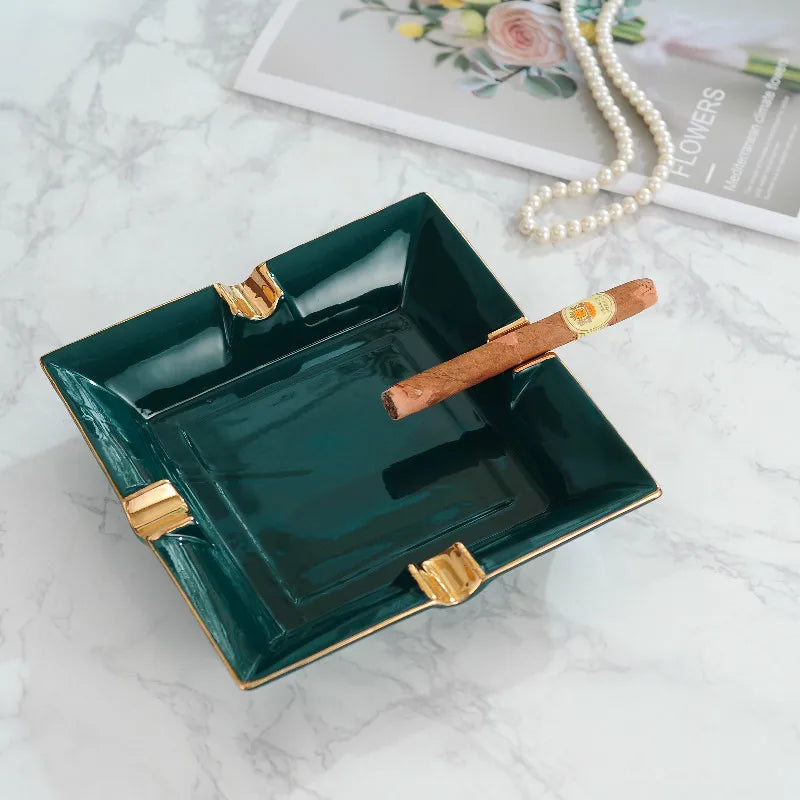 Europe Style Home Office Ash Tray Black Ashtray 4 Rest Holder Cigar Ash Tray Square Large Capacity Cigarette Ash Tray