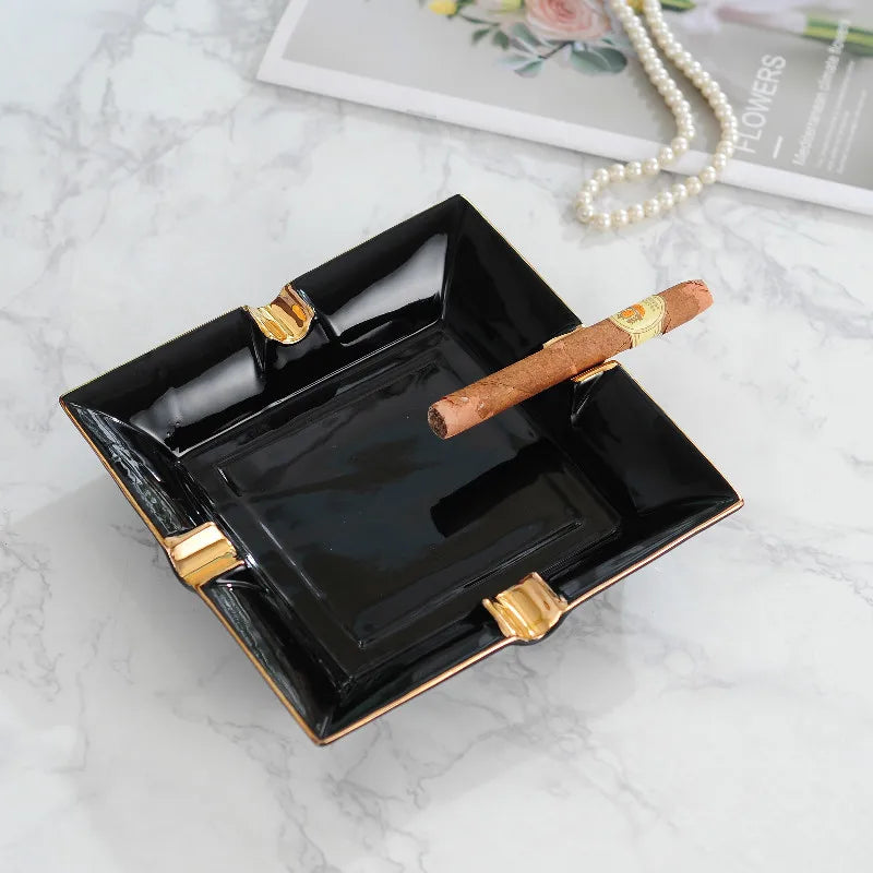 Europe Style Home Office Ash Tray Black Ashtray 4 Rest Holder Cigar Ash Tray Square Large Capacity Cigarette Ash Tray